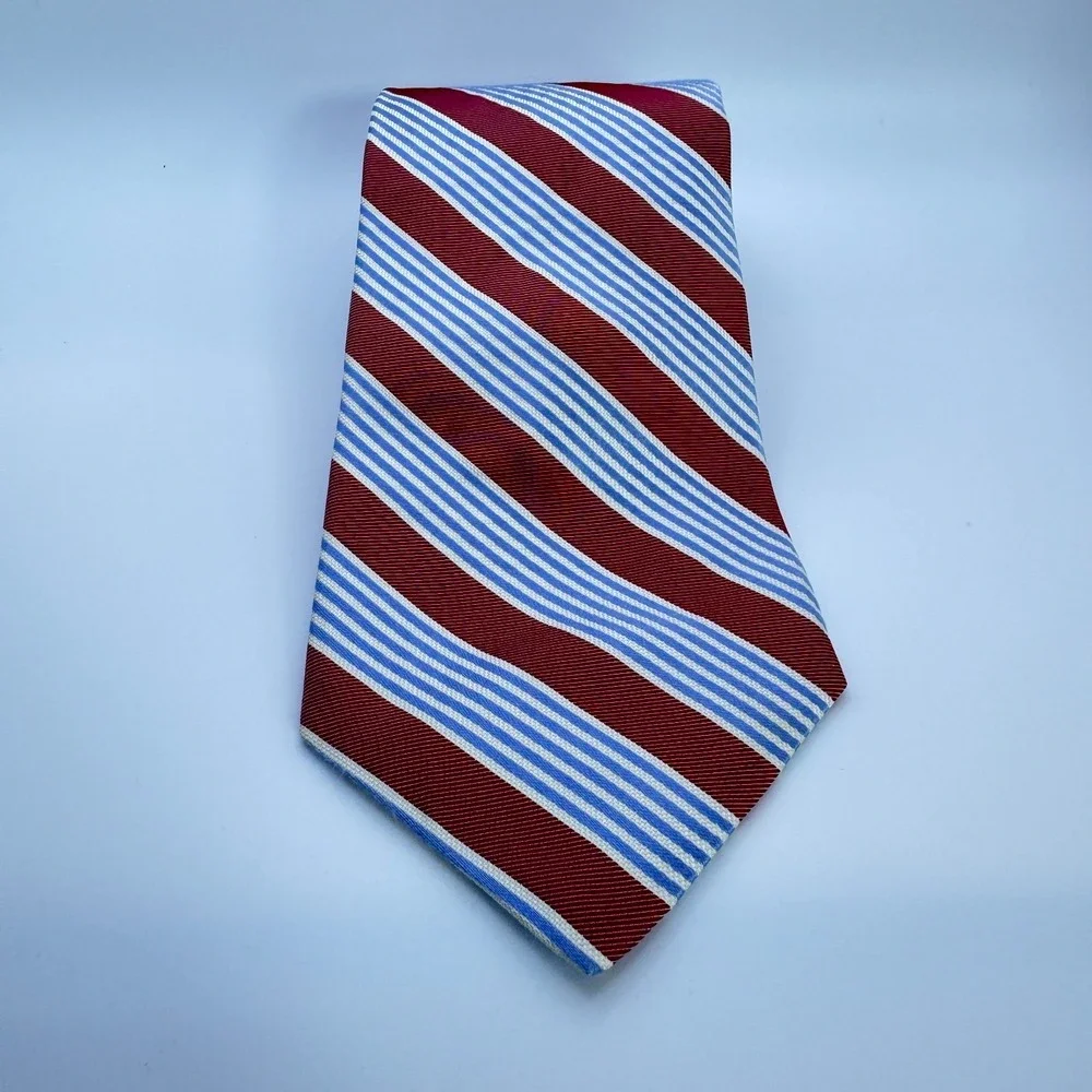 Daniel Cremieux Silk Tie 3.5″ × 60 3/4″ Vintage Red Blue White‎ Stripe Made USA